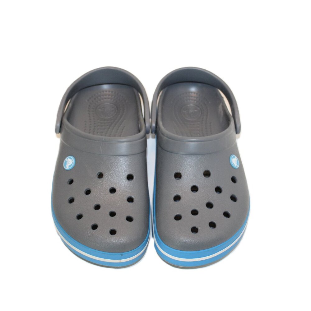 Crocs Crocband Unisex Charcoal Gray Blue White Stripe Mens Size 5 Womens…